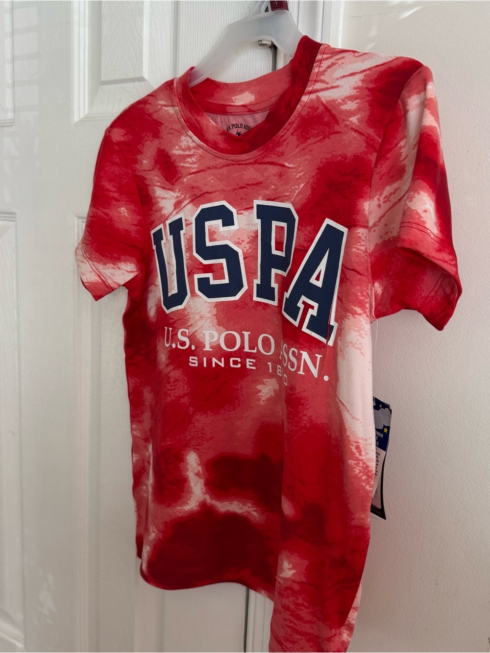 US Polo Assn Boys Pajama Set 6/7 Red Tie Dye USA Shirt Gray Shorts SleepWear New - Picture 6 of 16